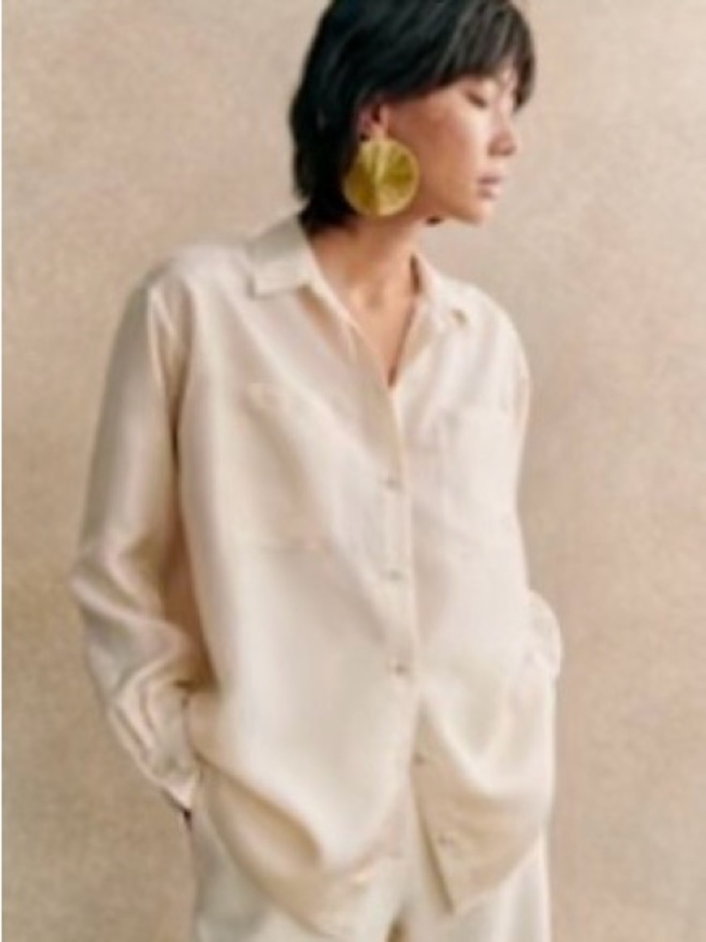 NWOT Sézane Silk Max Shirt in Cream